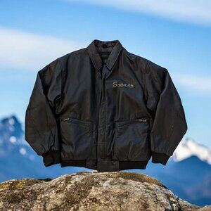 Vtg Snap-On Black Leather Jacket With Quilted Lining & Front Zipper Pockets Mens